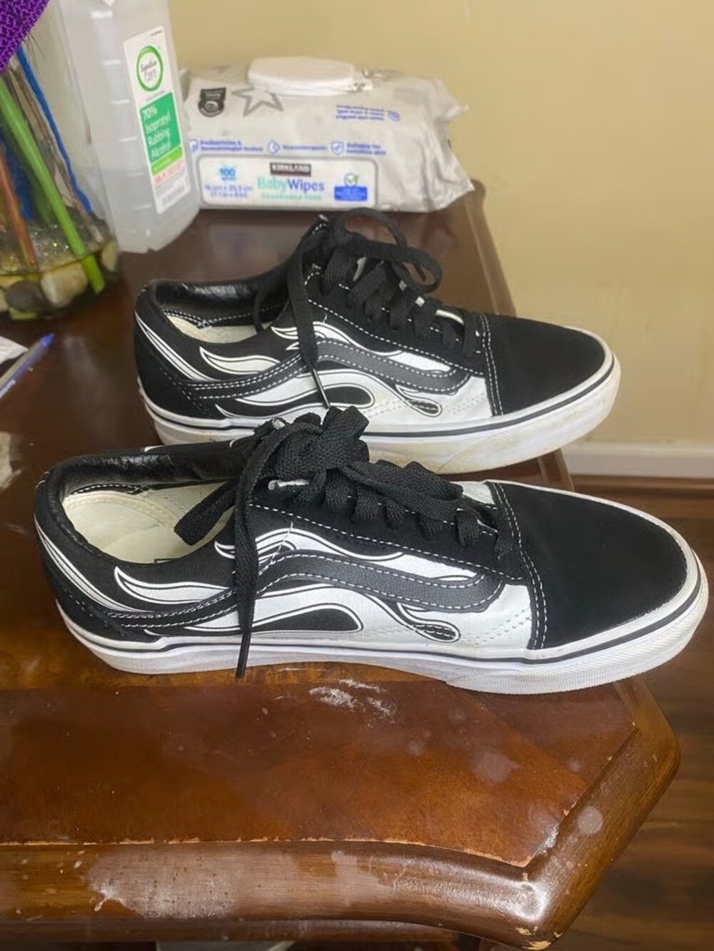 Flame Old Skool Shoes Skate Black White Low Top Casual